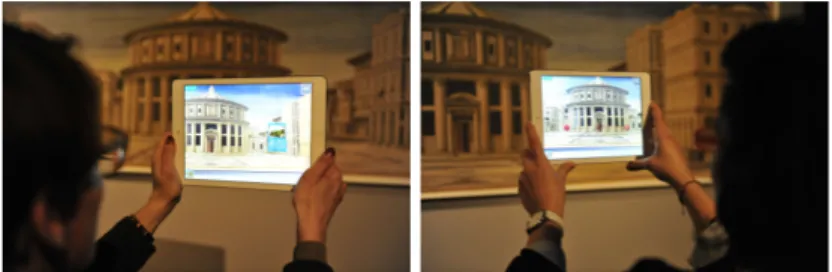 Figure 3.4: Augmented Reality application. Contents like images or videos are superim- superim-posed over the tablet screen.