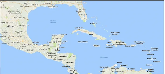Figura 2. Cuba, en el entorno regional del Mar Caribe. Fuente: Google Maps. 