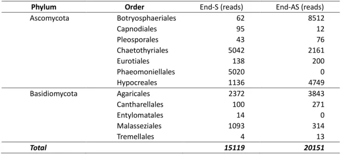Tab. 6 - Nucleotide sequences, according to Order of in End-S and End-AS samples after QIIME analysis