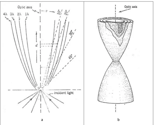 Fig. 2. 9- construction of the Bertin surfaces [13]; (a) two-dimensional representation of the equal delay or optical  path difference as function of the angle of refraction