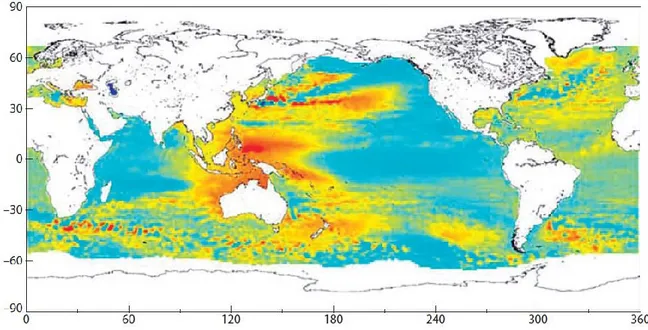 Figure 1.2 – Spatial patterns in sea level trends over 1993-2001 observed by satellite altimetry (from Lombard et  al., 2009)