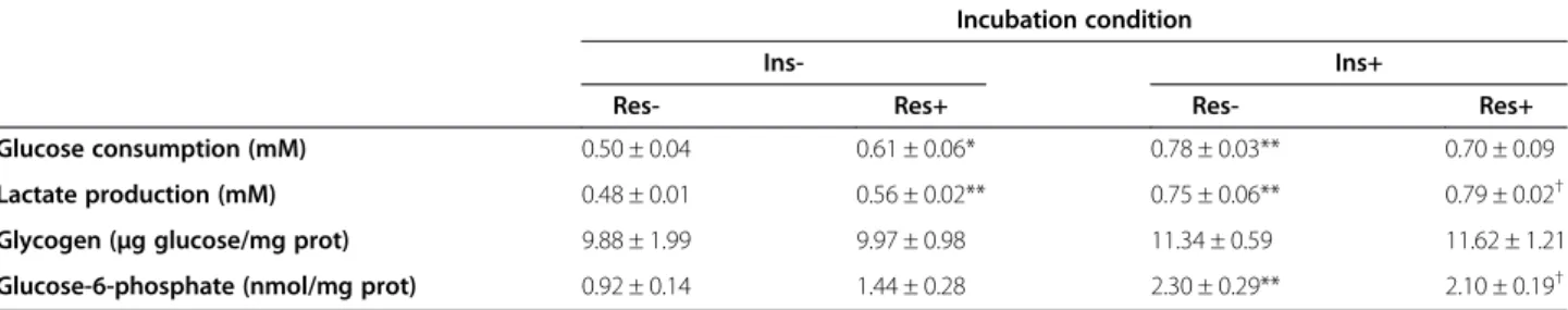 Table 1 Biochemical parameters in L6E9 myotubes after different incubations with resistin and/or insulin