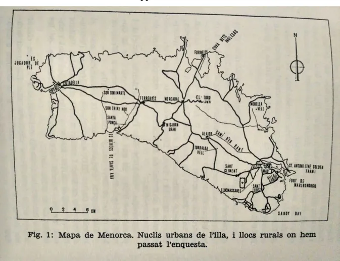 Figure 1. Map of Minorca. Taken from: Ortells &amp; Campos, 1983, p. 13.  
