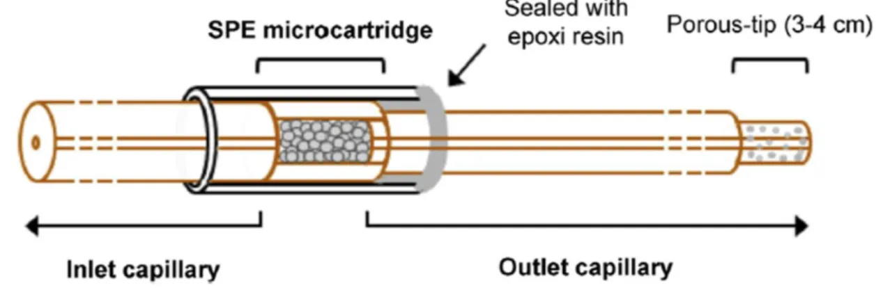 Figure 5 Fritless microcartridge (C18 particle size &gt; 50 μm, 4 mm L T  packing x 150 µm i.d