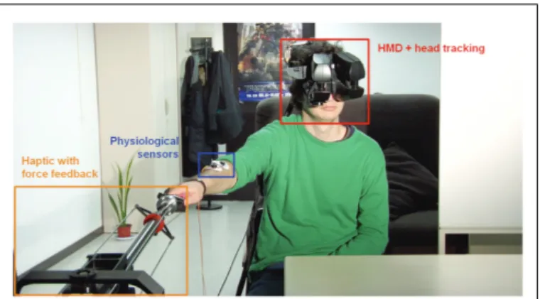 FIGURE 1 | Set-up at the patient’s home. The patient wears a HMD with