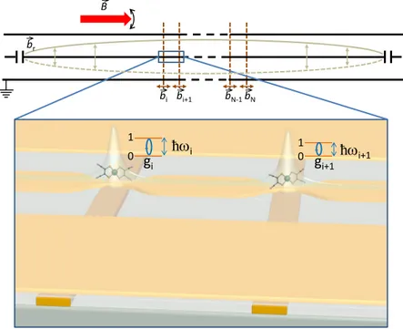 Fig. 2 Top: Schematic image of a superconducting resonator and of the magnetic field profile ~b r of its ground λ /2 mode
