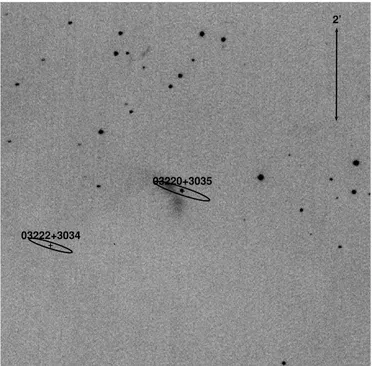 Fig. 11. IRAS 03220+3035: Close-up of the CAHA image through the Hα filter (top) and [S II] filter (bottom), showing the field around the IRAS source