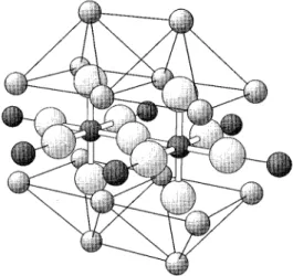 FIG. 4. Ni 2 F 11 cluster model used to represent K 2 NiF 4 . Also shown are the total ion potentials for the nearest K 1 and Ni 2 1 cations surrounding the Ni 2 F 11 cluster