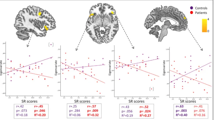 Fig 3. Interactions between Sensitivity to Reward and brain activations during the acceptance condition