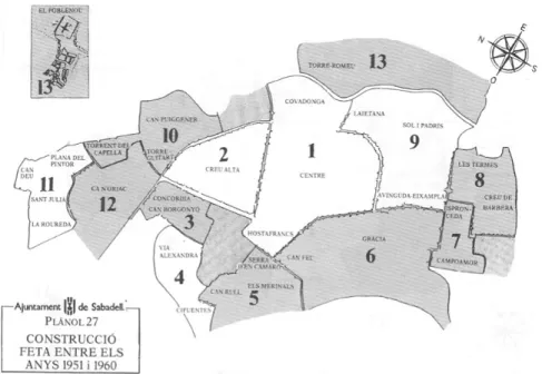 Figura 2. Plànol del terme municipal de Sabadell entre els anys 1951-1960.