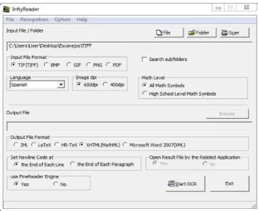 Fig. 4.3.3 - Configuración de InftyReader para el test 1 