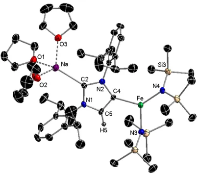 Figure 5 - Molecular structure of complex 5 with selective atom labelling.  Hydrogen atoms 