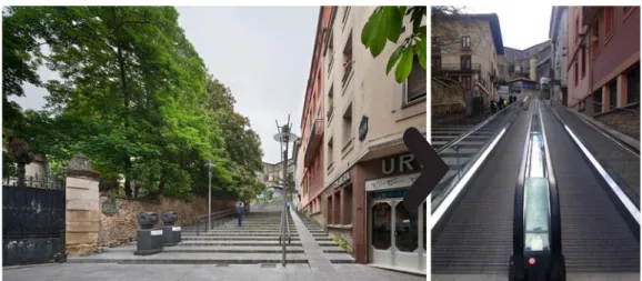 Ilustración 4. Incorporación de rampas disminuyendo el ancho de escaleras originales en Vitoria-Gasteiz 