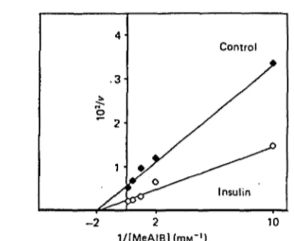 Fig. 1. Effect of insulin on the kinetic analysis of MeAIB uptake by EDL muscle