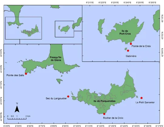 Figure 1. Stations d’échantillonnage pour la surveillance des populations de Eunicella singularis 