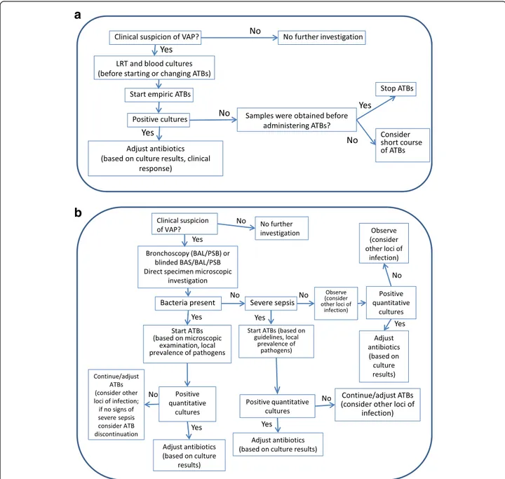 Fig. 1 Clinical (a) and microbiological (b) strategies for diagnosis and management of ventilator-associated pneumonia (VAP)