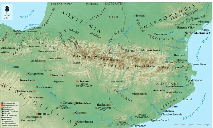 Figura 1. Situación de los principales territorios y comunidades pirenaicas mencionados por Plinio el Viejo (según Imago 