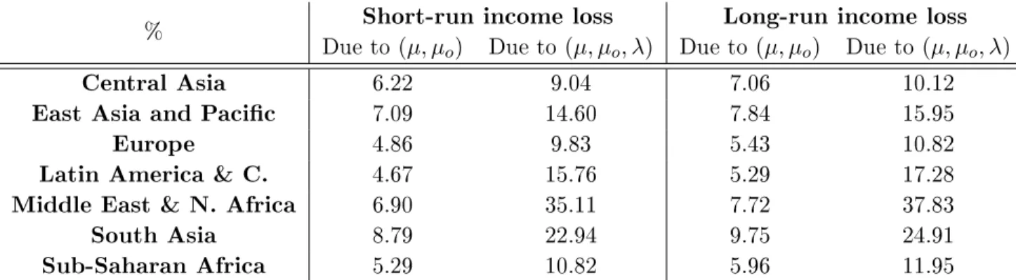 Table 5: Average income losses from labor market gender gaps- non-OECD sample (by World Bank region)