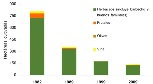 Figura 13 Aprovechamiento del área cultivada según tipos de cultivos en  las tierras labradas en Mataró