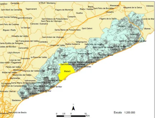 Figura 1 Ubicación de Mataró y comarca del Maresme 