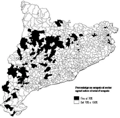 Figura 5: Mapa d’ocupació al sector agrari per municipis a Catalunya (BACH, X. i PEIX, J