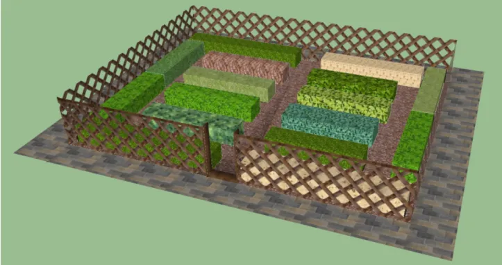 Fig. 11: Reconstrucción 3D de un huerto monástico basado en el pergamino de Sankt Gall.