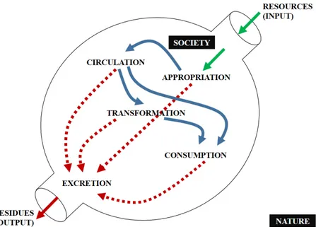 Figure 1.1. Five principal processes of the metabolism between society and nature. 