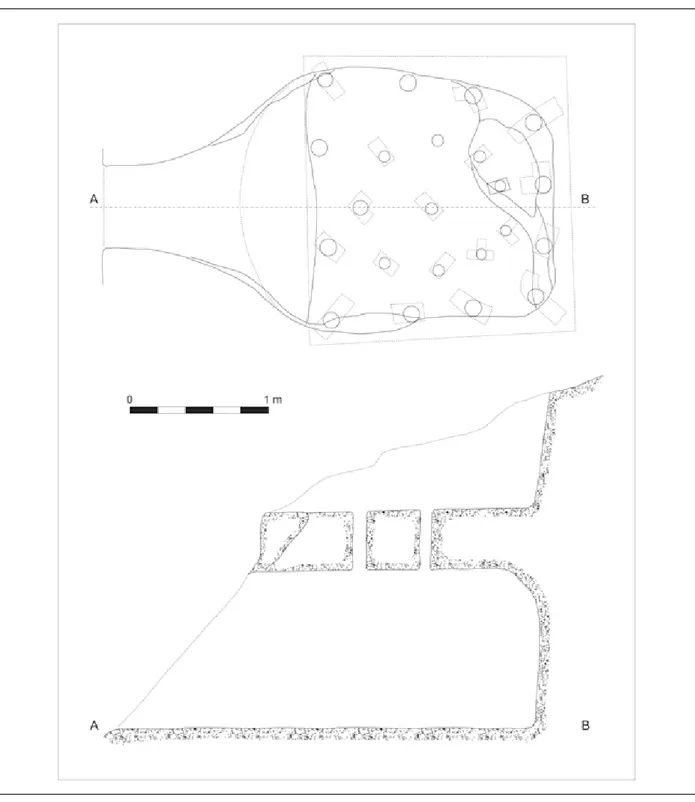Fig. 7: Planta y sección longitudinal del horno de les Ribes, en Santa  Creu d’ollers (Cf