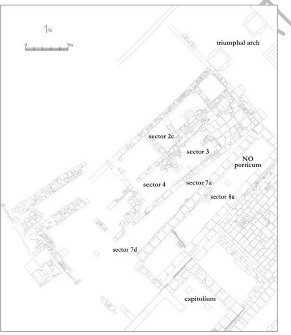 Fig. 2. General plan of the site showing the locations of the excavation areas (zone 2, northern edge 