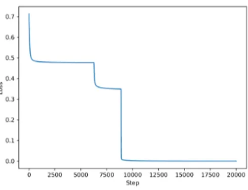 Figure 2.8: Result of the learning process of the neural network for a learning rate of 0.01 and 20000 steps with a hidden layer of 3 neurons and tanh as the activation function.