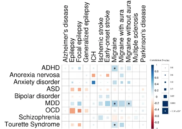 Figure 3. Genetic correlation matrix across neurological and psychiatric phenotypes.  