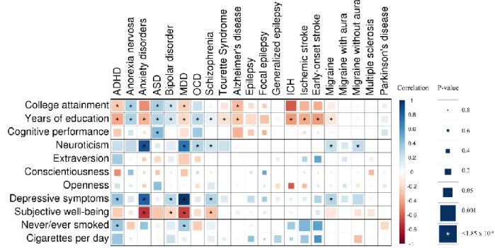 Figure 4. Genetic correlation matrix across brain disorders and behavioral-cognitive phenotypes