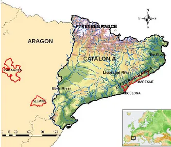 Fig. 1. Map of Catalonia and the Ebro Valley Region, showing the