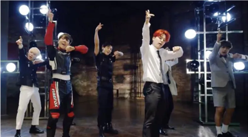 Figure 18  BTS performing together in job uniforms 