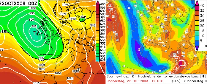Figura 11 APP.  D‟esquerra a dreta: situació sinòptica del dia 22 d‟octubre de 2009 a les 00 UTC (font:  reanàlisi WZ)