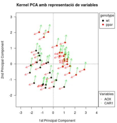 Figura 10: Representació d’un anàlisi de kernel PCA amb la representació de vari- vari-ables originals