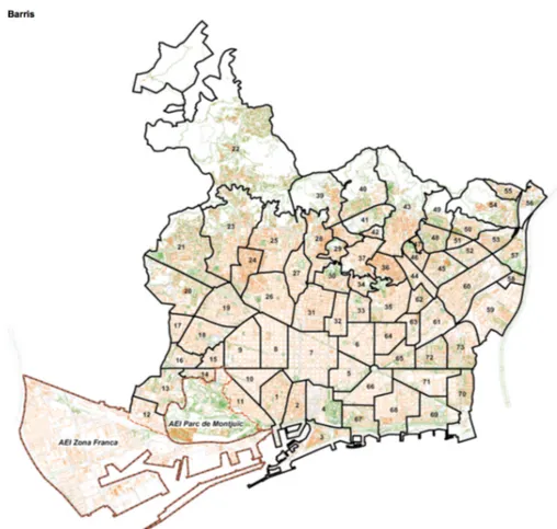 Figura 1.2: Distribució espacial dels barris de la ciutat de Barcelona.