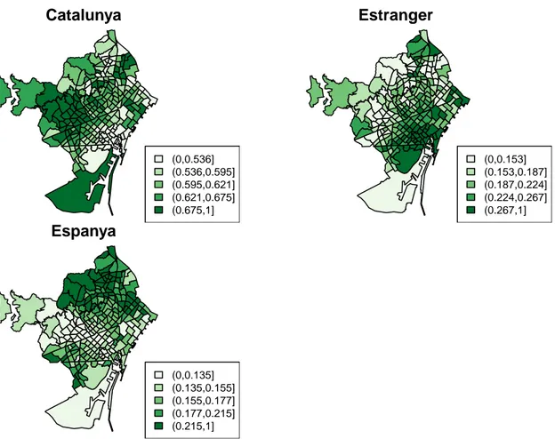 Figura 2.5: Distribució espacial de l’origen de naixement a nivell d’AEB a Barcelona