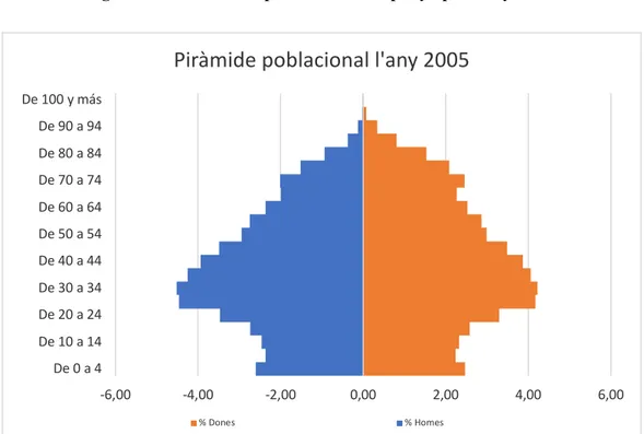 Figura 3.5.4: Piràmide poblacional a Espanya per l’any 2005. 