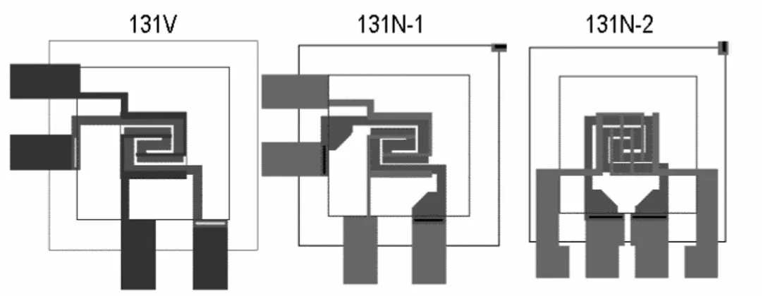 Figura 2.12 , la diferència entre ells recau en la diferent configuració dels electrodes de Pt i  en que el disseny 131N-2 presenta una pista més de polisilici