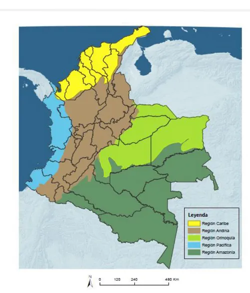 Figura 3. Regiones naturales de Colombia. (Fuente: elaboración propia). 