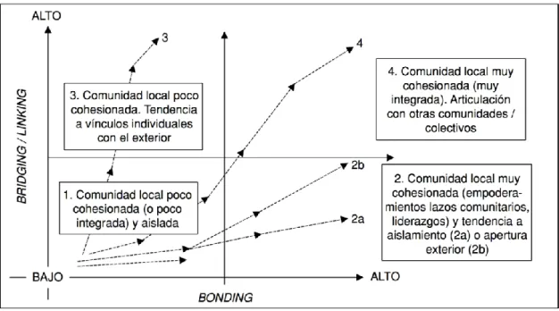 Figura 5. Tipos de comunidad derivadas de diferentes tipos de stock de capital social 