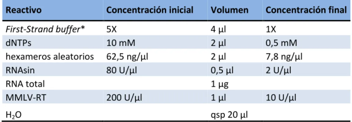 Tabla 4. Oligonucleótidos utilizados para el análisis de expresión génica mediante RT-qPCR.