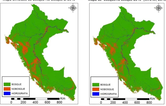 Figura 13. Mapas simulado y referencial para el año 2015