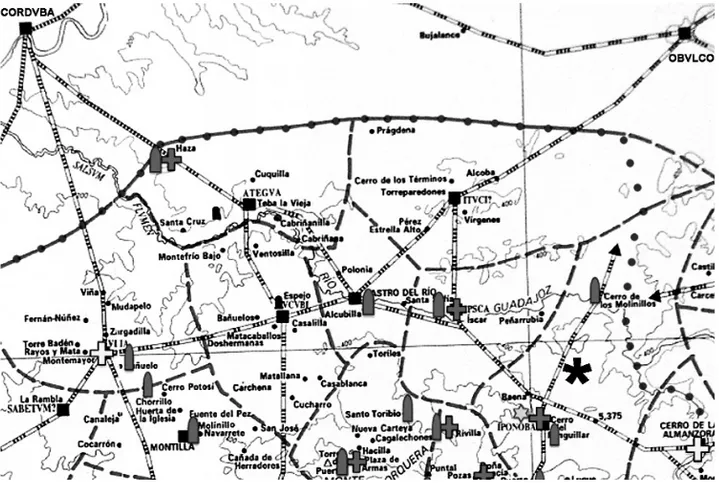 Fig. 1. Topografía de la zona norte del territorio que se propone adscribir al obispado de Egabrum, según Velasco, Moreno y Gómez (2009, fig