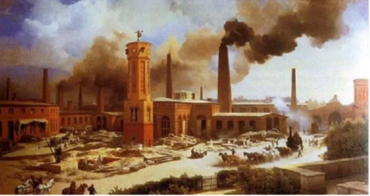 Fig. 1. Illustration of typical brick chimneys built during the first steps of Industrial Revolution
