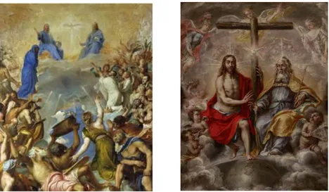 Fig. 18. A la izquierda  Tiziano, La Gloria (1551-54). M. Nacional del Prado; a la derecha: J