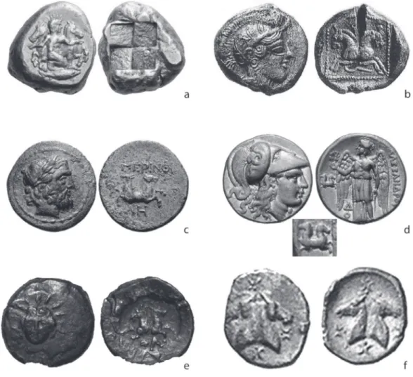 Fig. 3. Altres seques mediterrànies amb monedes que incorporen el símbol de les dues pròtomes de cavall