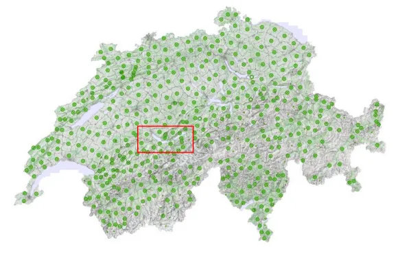 Figura 4.1: Distribució de Picea abies a Suïssa. Font:The National Data and Information 