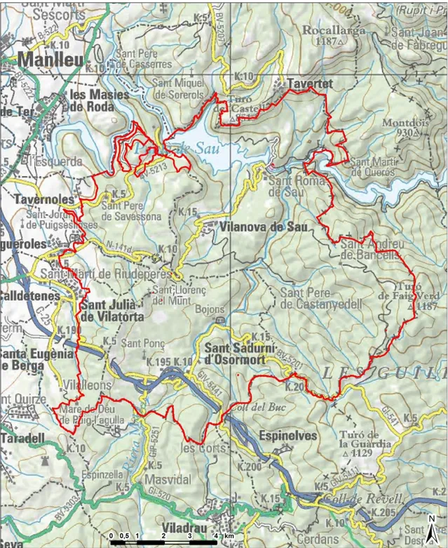 Figura  1.  Fragment  del  mapa  topogràfic  a  escala  1:250.000  de  Catalunya  (Institut  Cartogràfic  de  Catalunya) 